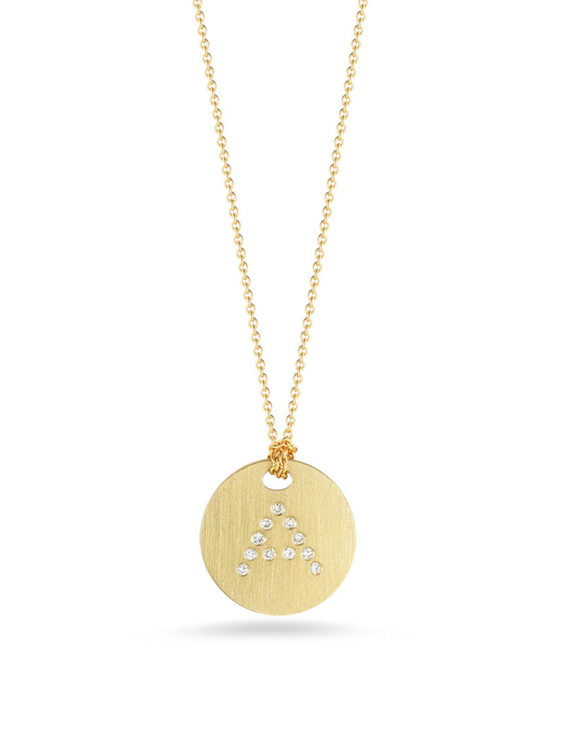 Disc Pendant with Diamond Initial A