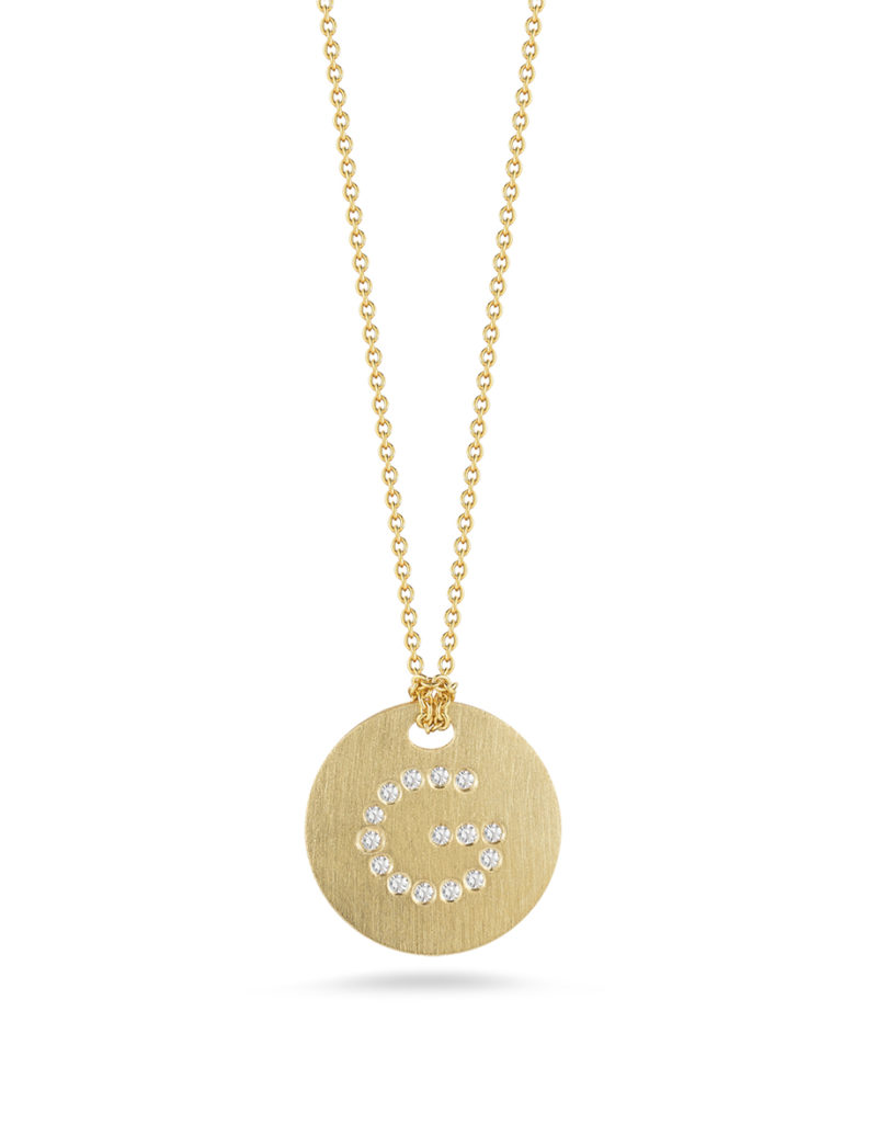 Disc Pendant with Diamond Initial G