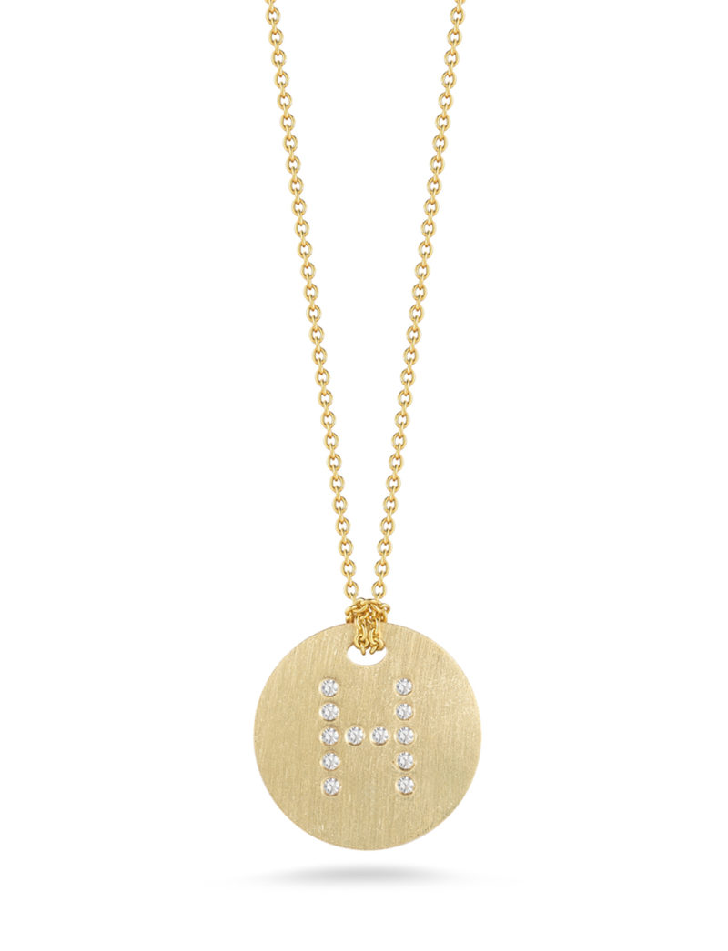 Disc Pendant with Diamond Initial H