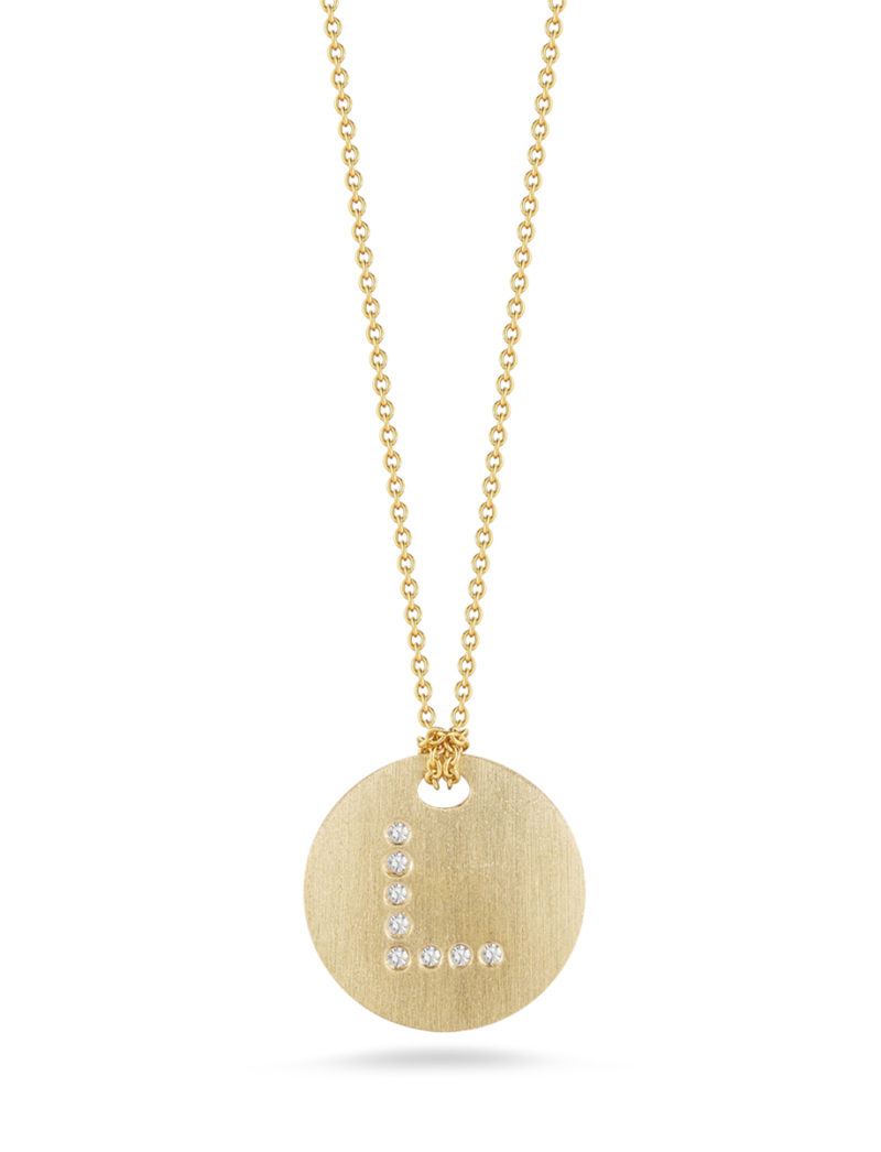 Disc Pendant with Diamond Initial L