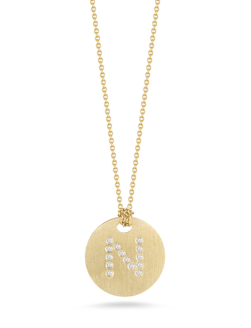 Disc Pendant with Diamond Initial N