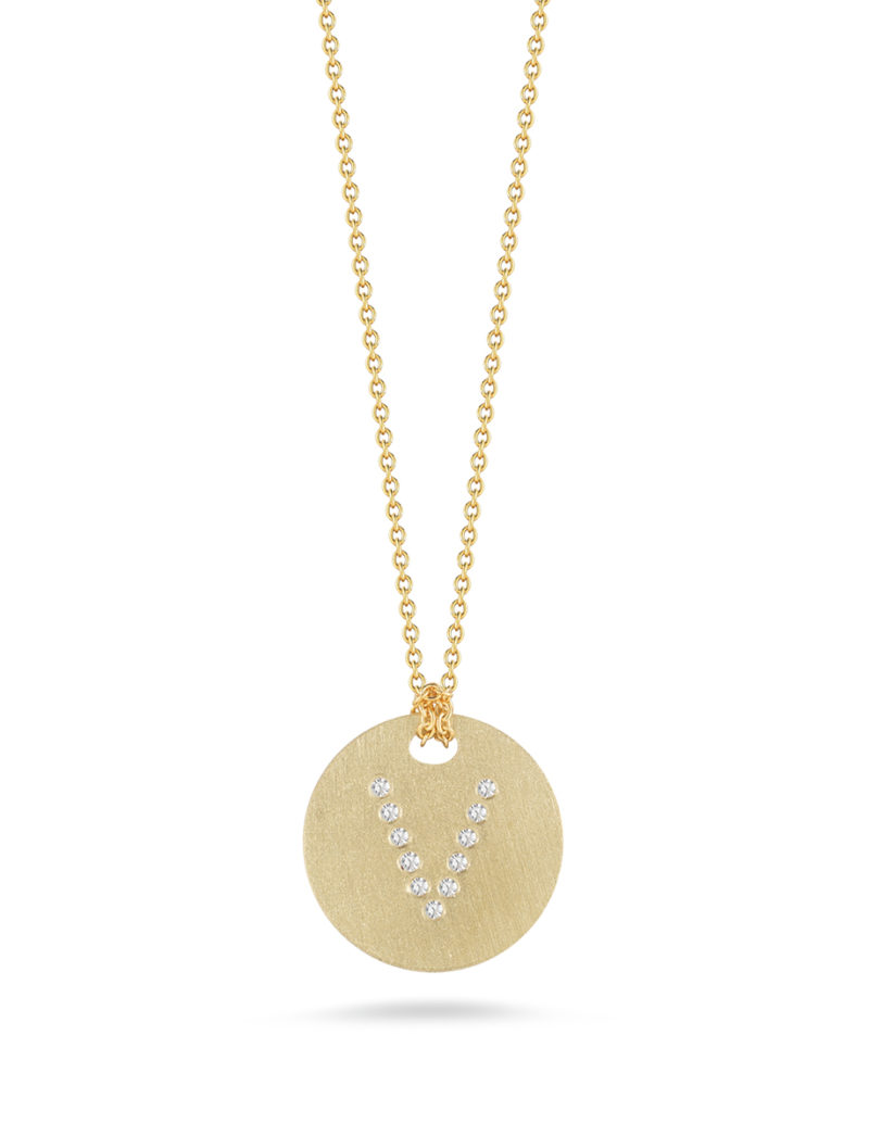 Disc Pendant with Diamond Initial V