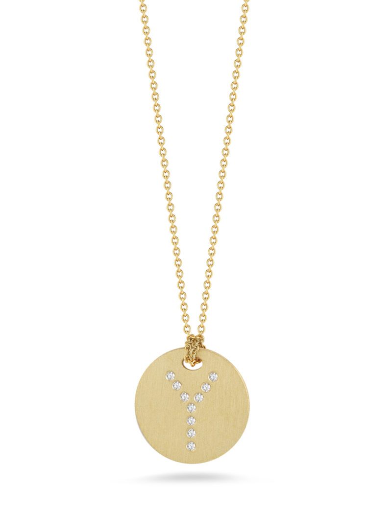 Disc Pendant with Diamond Initial Y