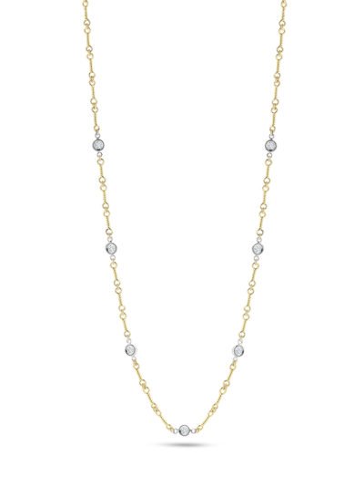 Roberto Coin Diamonds by the Inch Dogbone Chain Necklace with Diamond Stations 001824AJ18X0