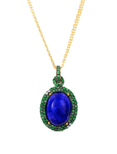 Roberto Coin Haure Couture Art Deco Drop Pendant with Lapis and Tsavorite 3304892AYCHJ