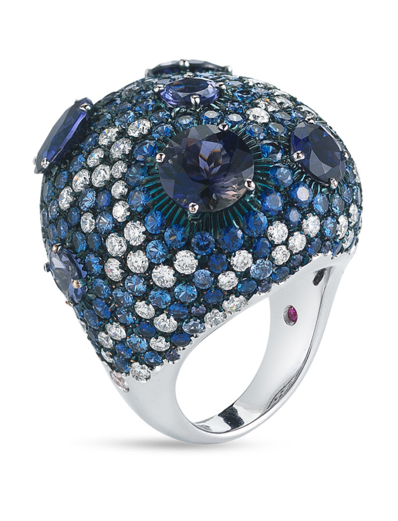 Cocktail Ring with Blue Sapphire, Iolite and Diamonds