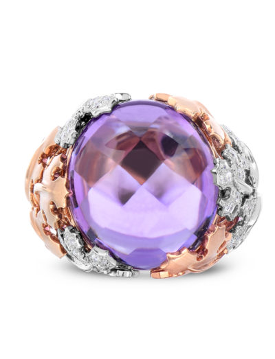 Roberto Coin Garden Cabochon Ring with Amethyst and Diamonds 378125AH65JX