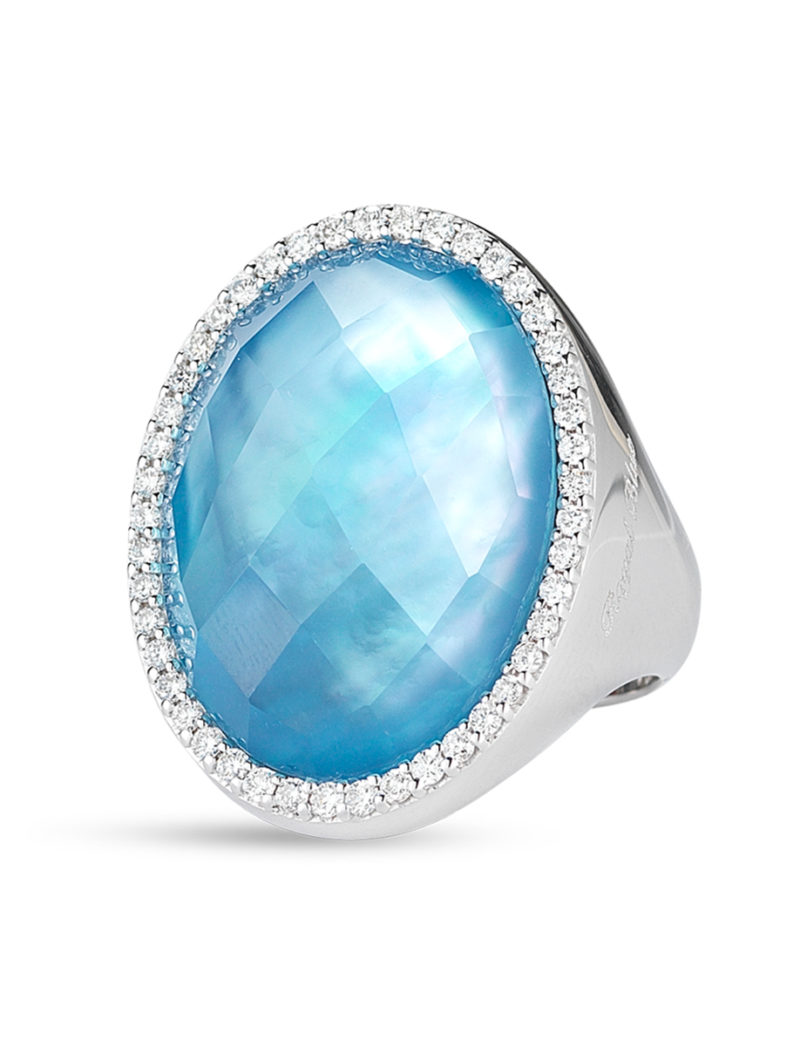 Ring with Diamonds, Topaz, and Mother of Pearl
