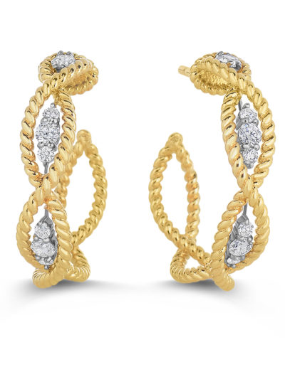 Robert Coin New Barocco Hoop Earrings with Diamonds 7771066AJERX