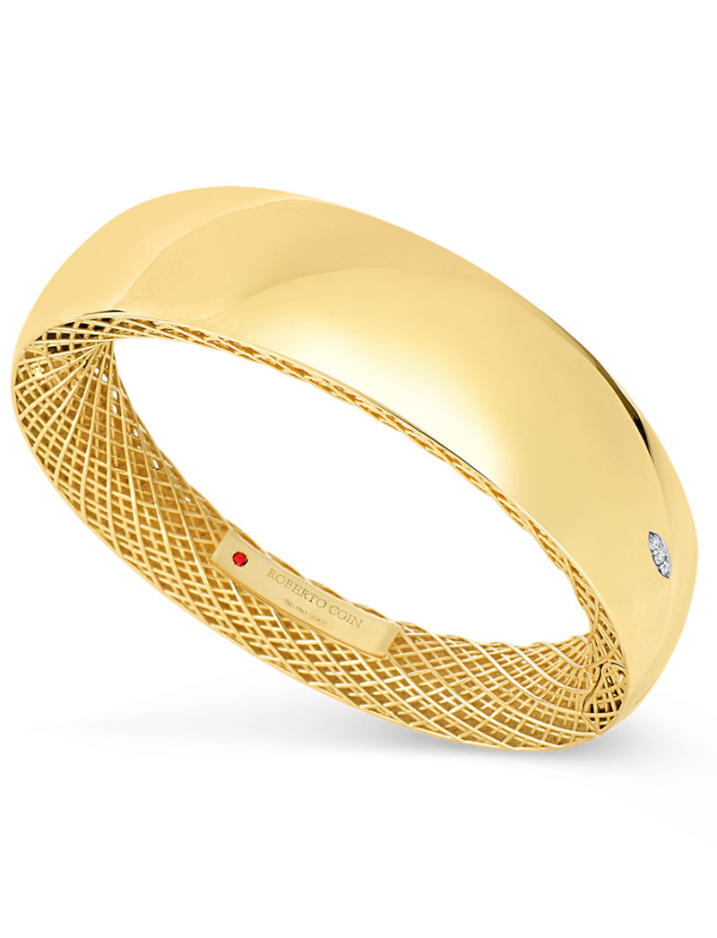Wide Gold Bangle with Diamonds