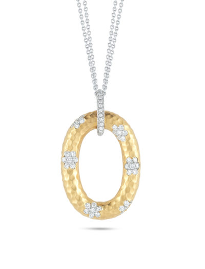 Roberto Coin Designer Gold Martellato Pendant with Diamond Flowers 777525AYCHX0