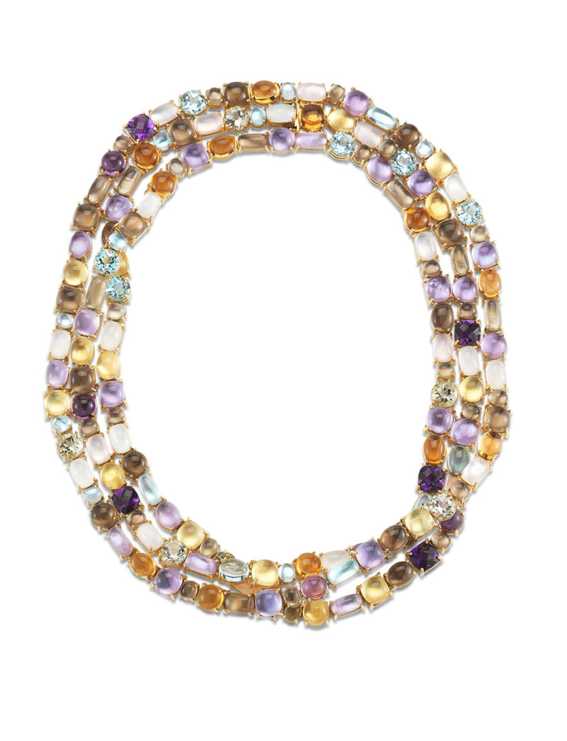 3 Row Necklace with Semi-Precious Stones