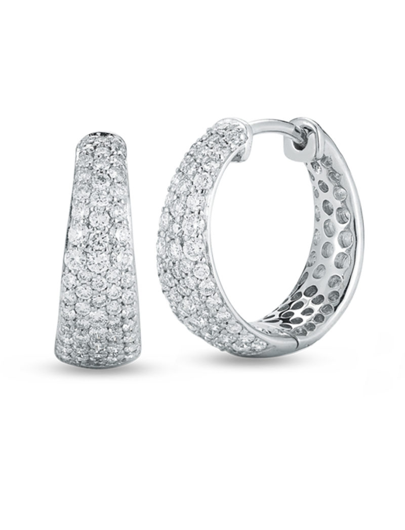 Small Tapered Hoop Earrings with Diamonds