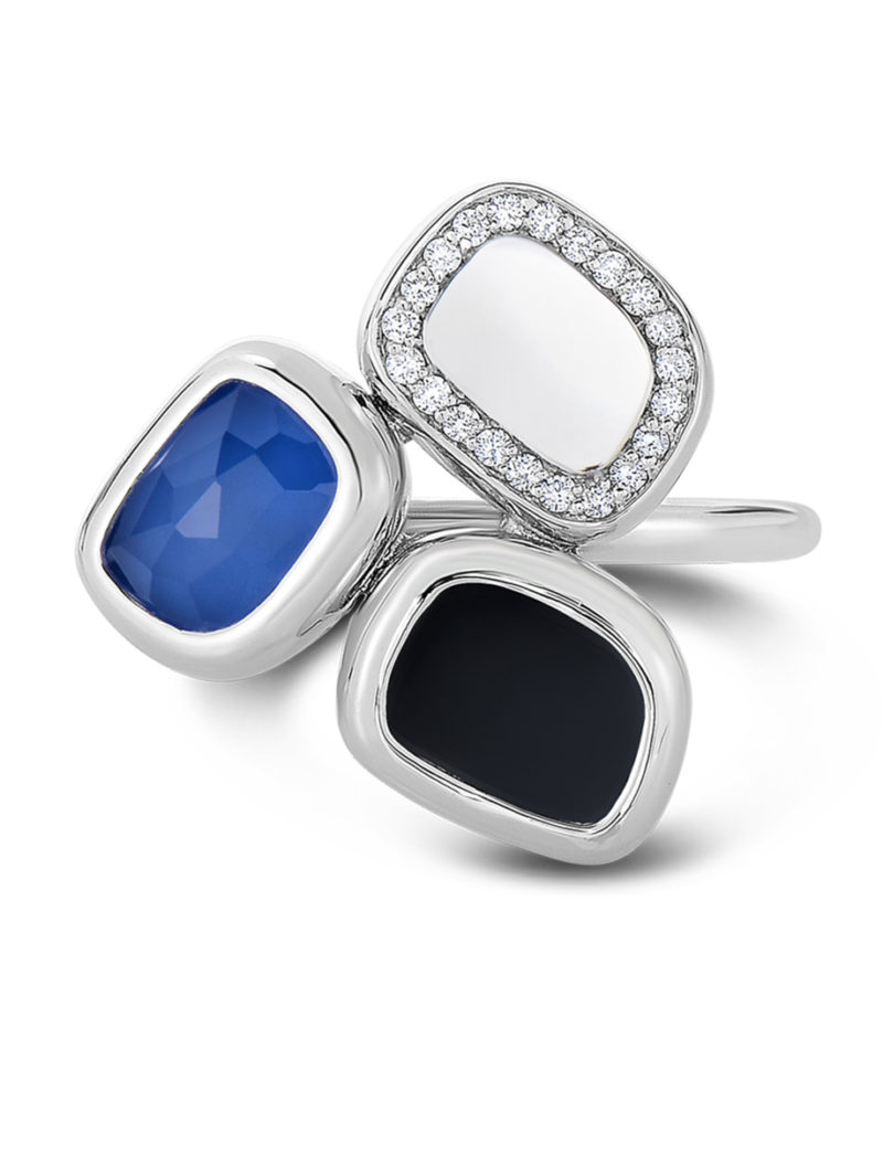 Ring with Black Jade, Quartz, and Diamonds