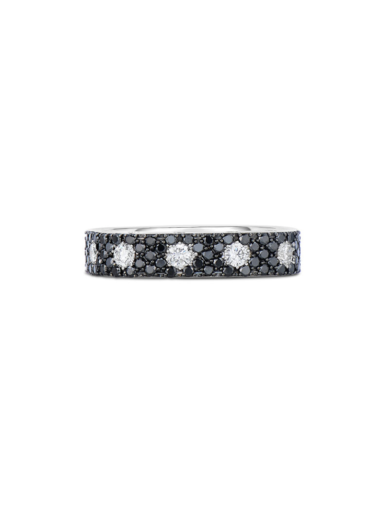 1 Row Square Ring with Black and White Diamonds
