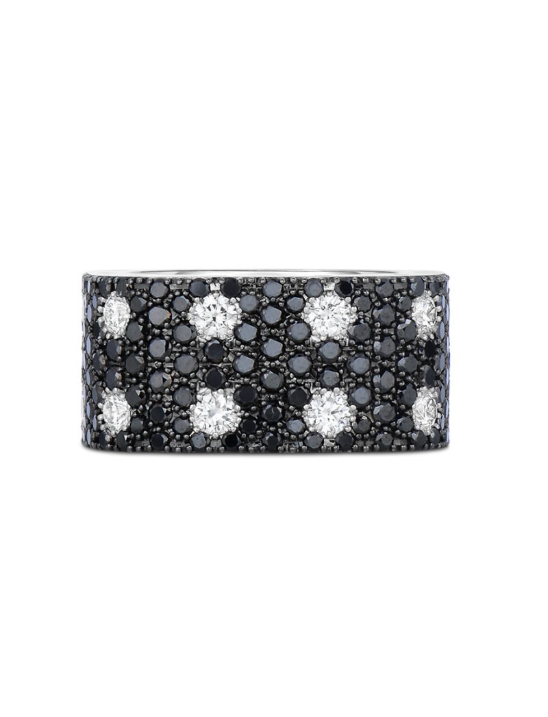 Roberto Coin 2 Row Square Ring with Black and White Diamonds