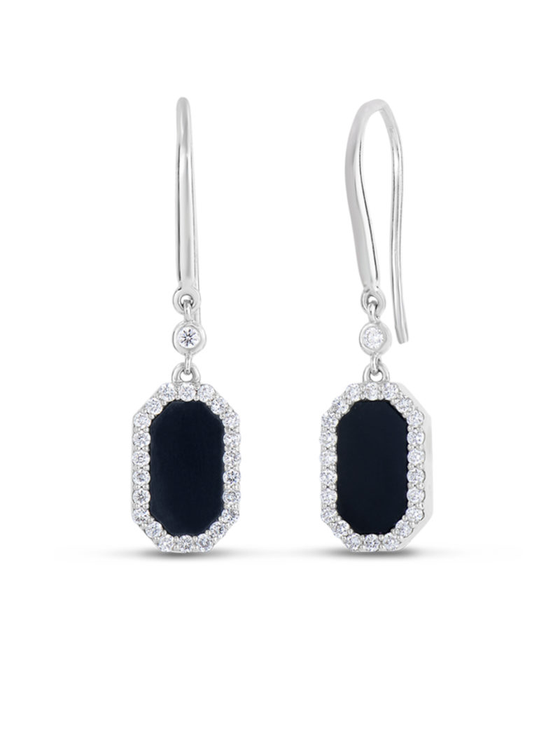 Art Deco Drop Earrings with Diamonds and Black Jade