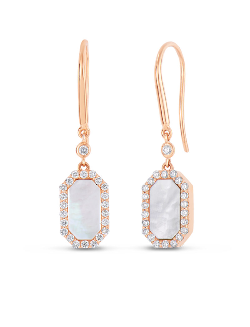 Art Deco Drop Earrings with Diamonds and Mother of Pearl