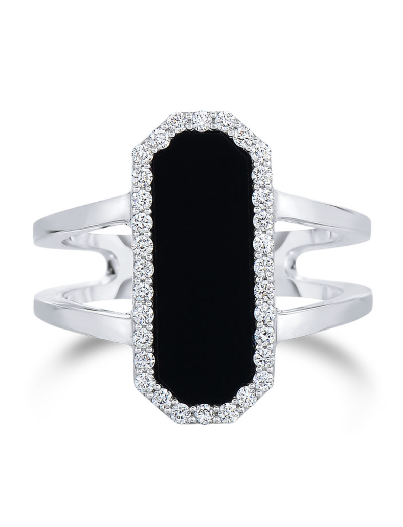 Art Deco Ring with Diamonds and Black Jade