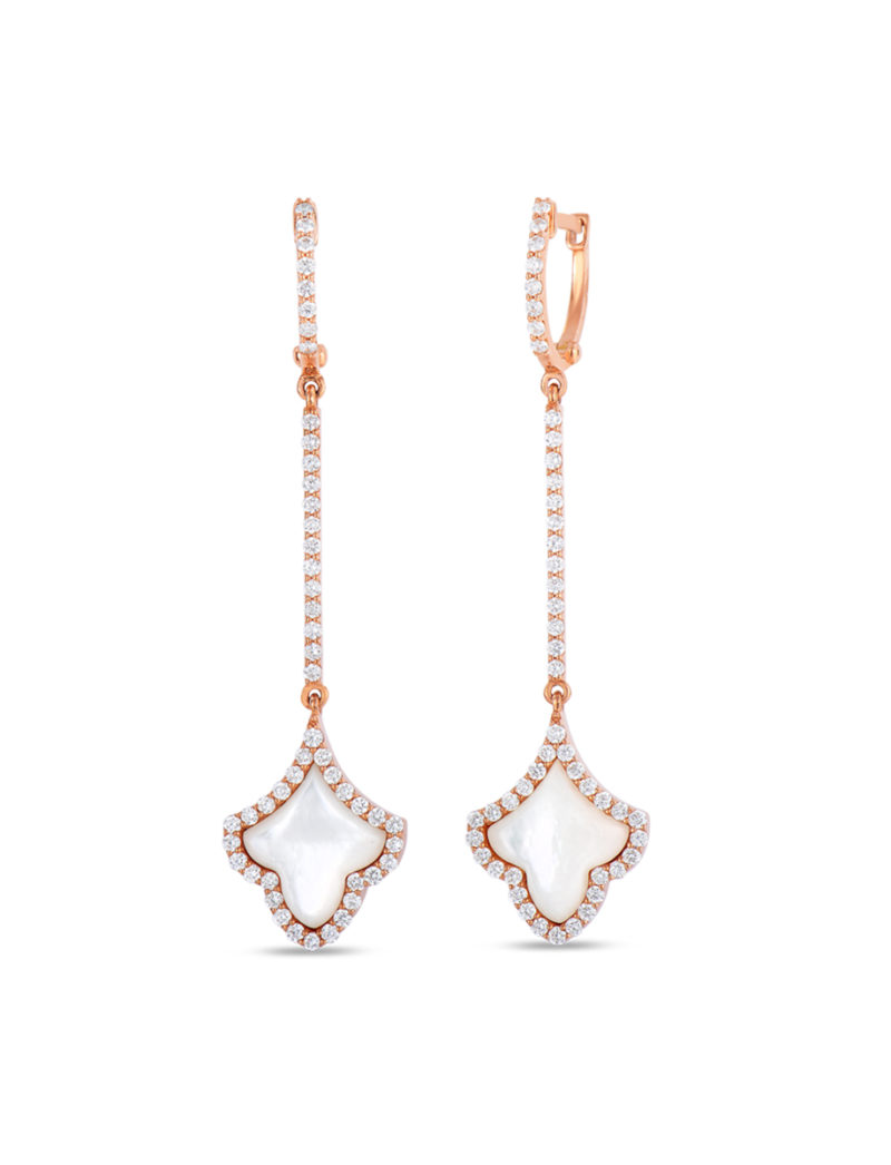 Art Deco Drop Earrings with Diamonds and Mother of Pearl