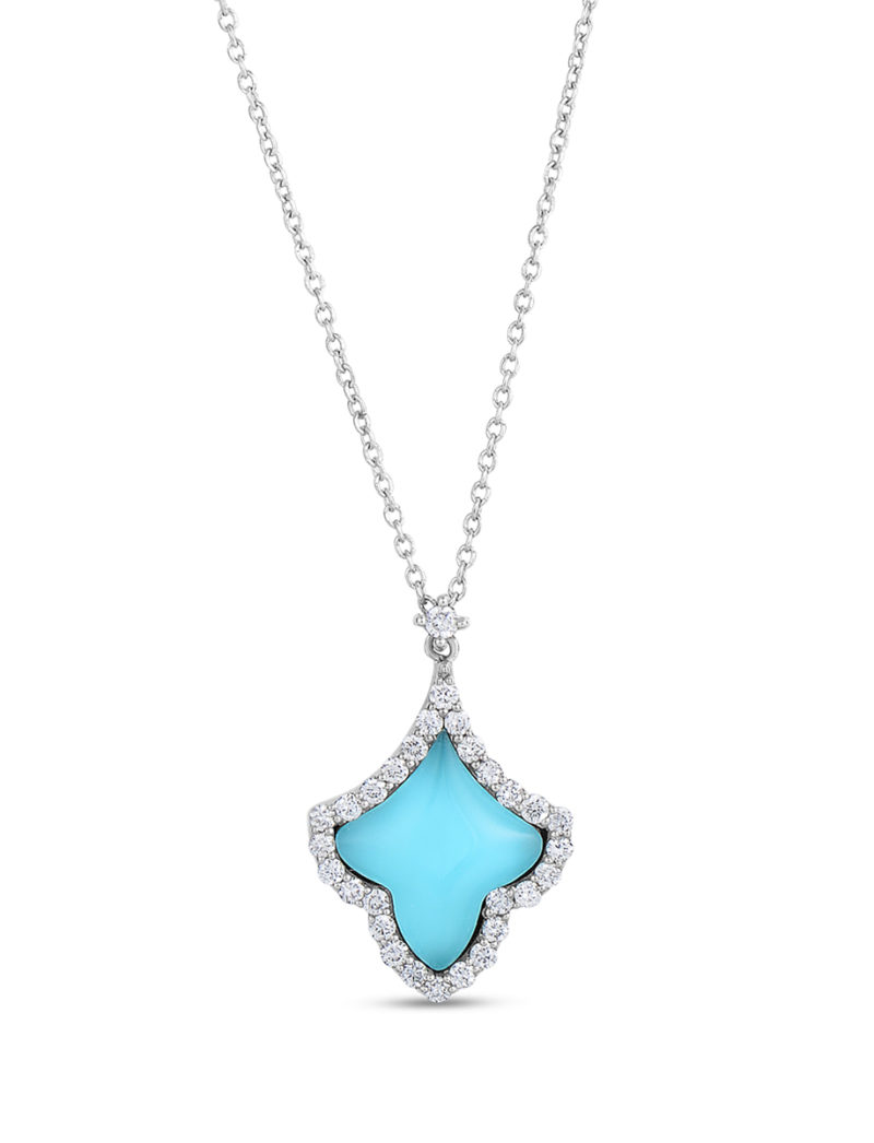 Art Deco Pendant with Diamonds, Turquoise, and Mother of Pearl