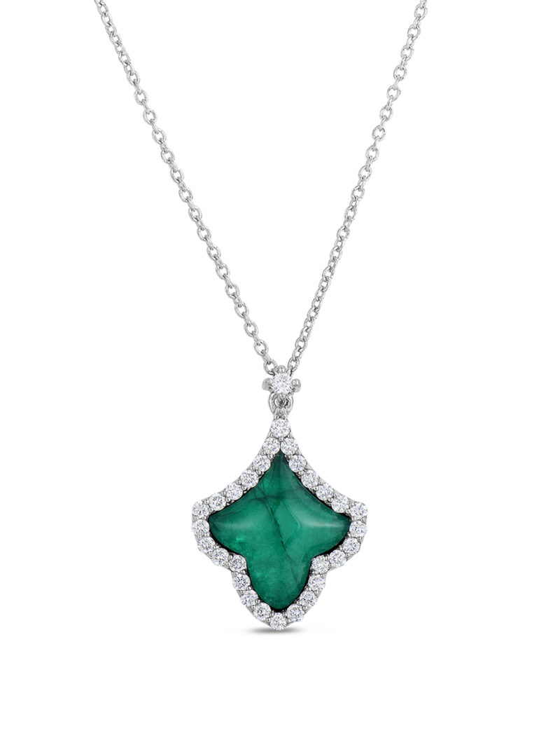 Art Deco Pendant with Diamonds, Emerald, and Mother of Pearl