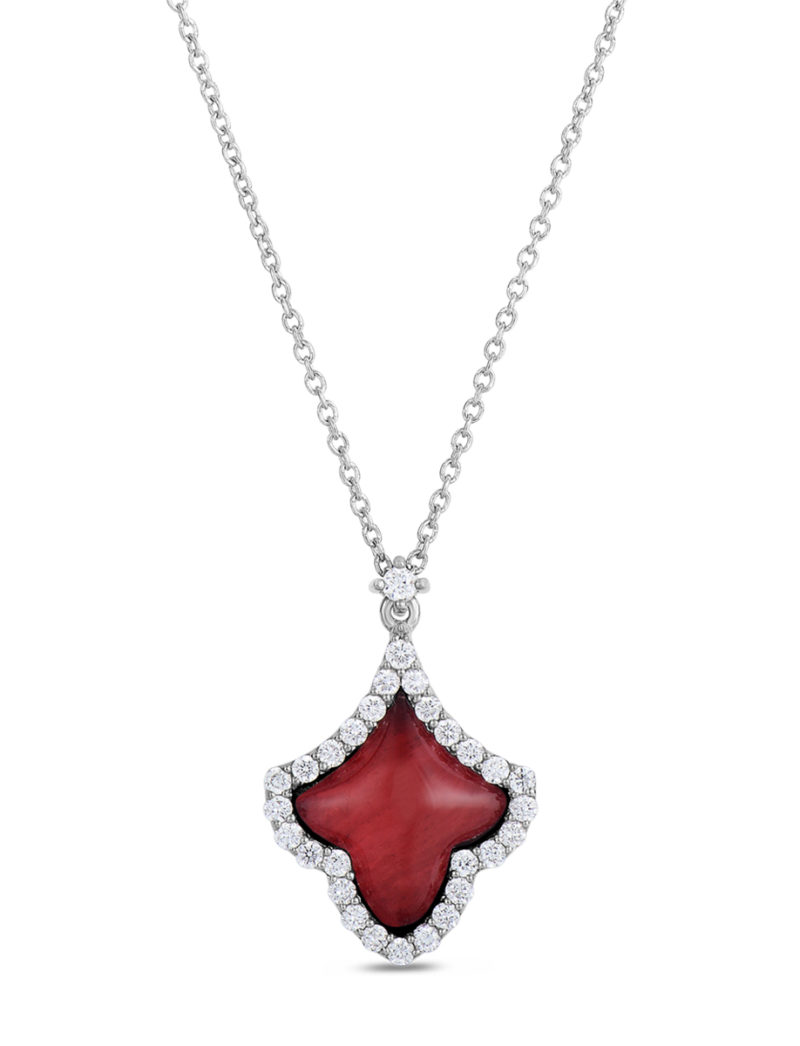 Art Deco Pendant with Diamonds, Ruby, and Mother of Pearl