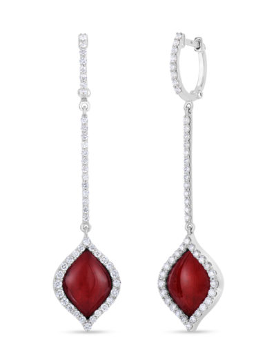 Roberto Coin Tiny Treasures Art Deco Drop Earrings with Diamonds, Ruby, with Mother of Pearl 8882005AWERJ