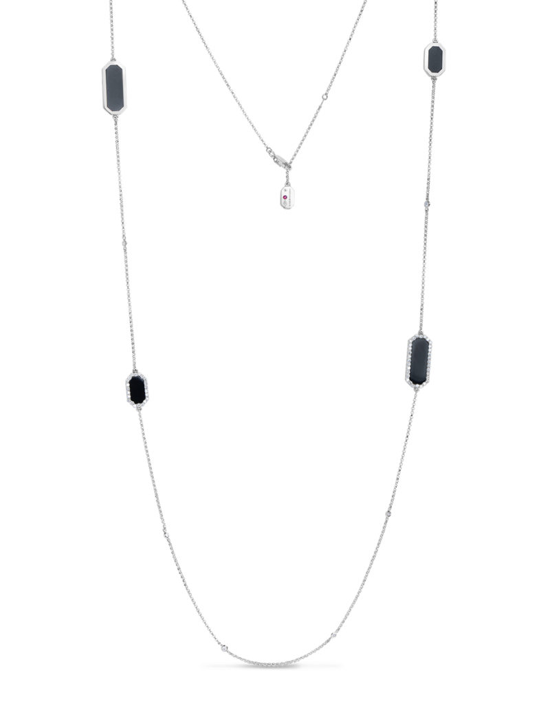 Art Deco Station Necklace with Diamonds and Black Jade