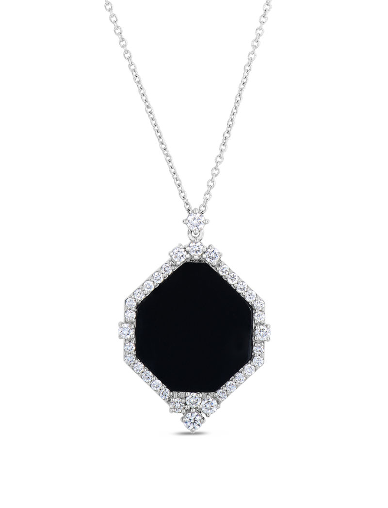 Art Deco Pendant with Diamonds and Black Jade