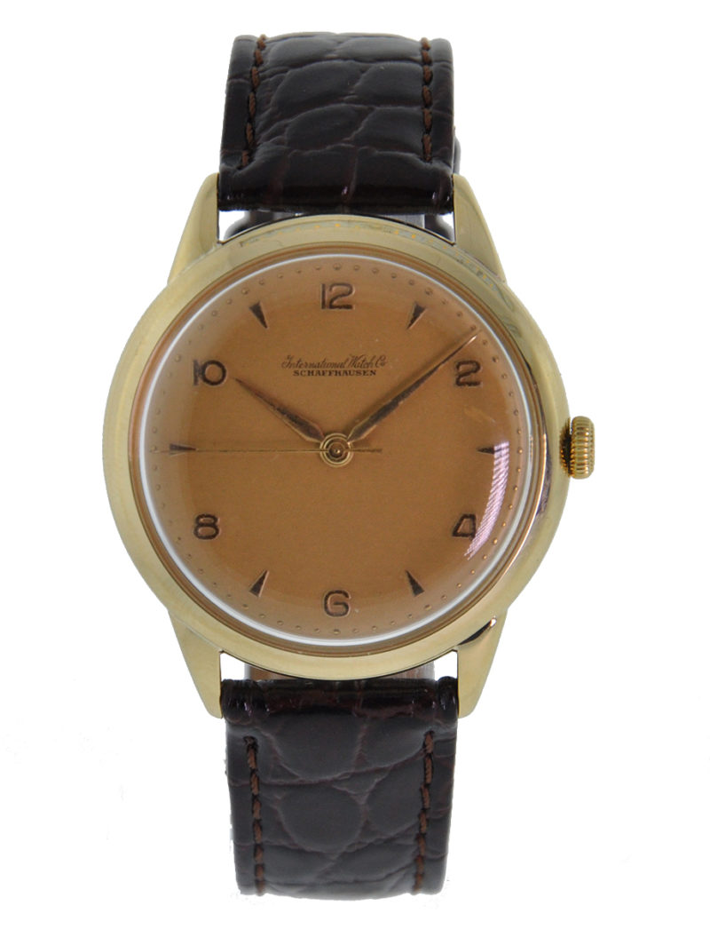 INTERNATIONAL WATCH COMPANY VINTAGE AUTOMATIC 18KT YELLOW GOLD ON STRAP C89
