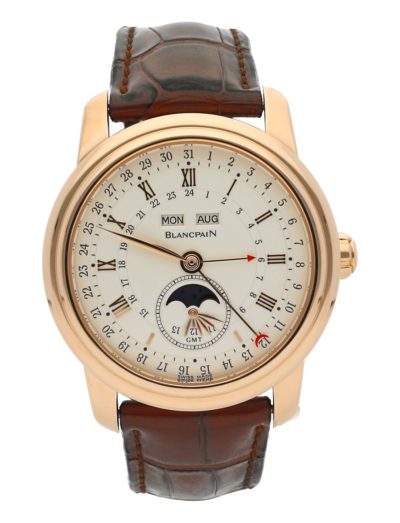 BLANCPAIN LE BRASSUS GMT COMPLETE CALENDAR 18KT ROSE GOLD SILVER DIAL BROWN LEATHER STRAP 18KT ROSE GOLD FOLDING BUCKLE 4276-3642A-55B