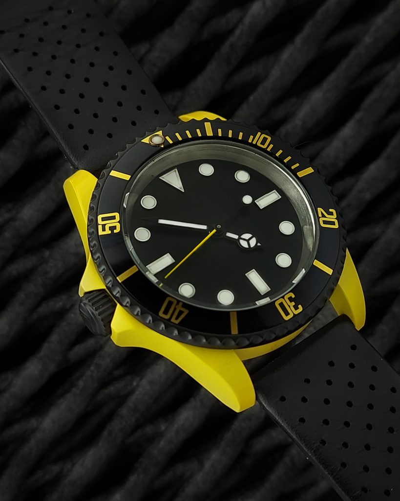 yellow cerakote custom seiko mod watch