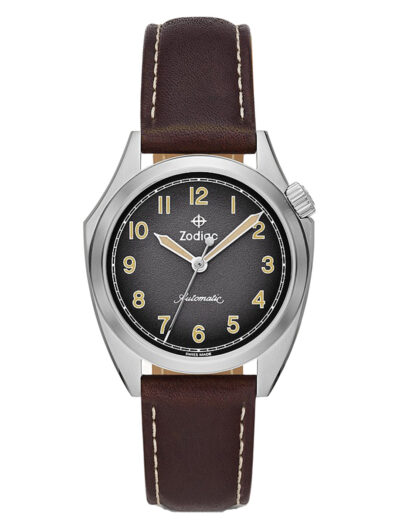 Zodiac Olympos STP 1-11 Swiss Automatic Three-Hand Brown Leather Watch ZO9712