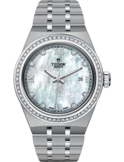 Tudor Royal 28mm White Mother-of-Pearl Dial with Diamond Hour Markers and Diamond Paved Bezel M28320-0001