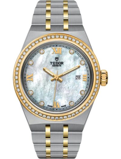 Tudor Royal 28mm White Mother-of-Pearl Dial with Diamond Hour Markers and Diamond Paved Bezel M28323-0001