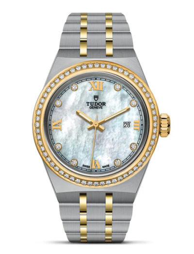 Tudor Royal 28mm White Mother-of-Pearl Dial with Diamond Hour Markers and Diamond Paved Bezel M28323-0001