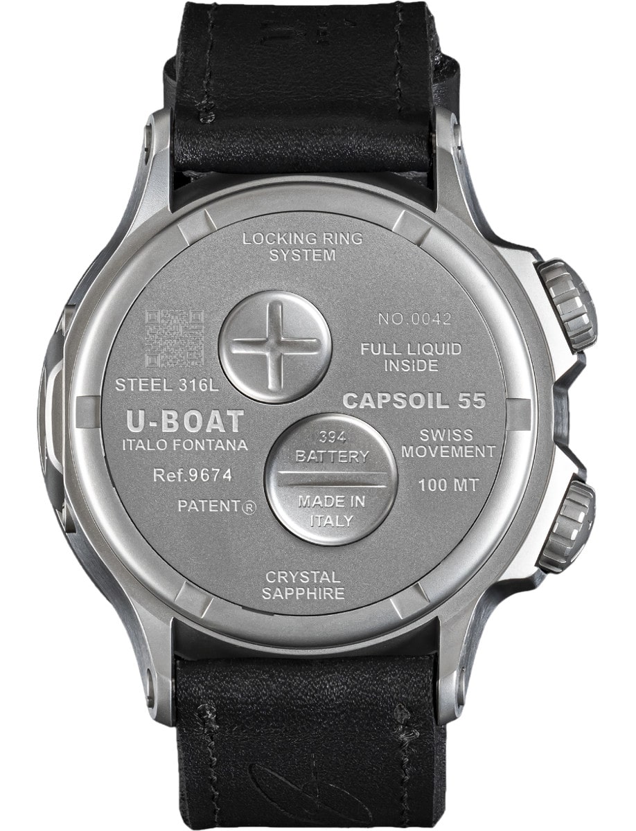 U-BOAT Capsoil Doppiotempo 55mm SS Red Rehaut 9674 back