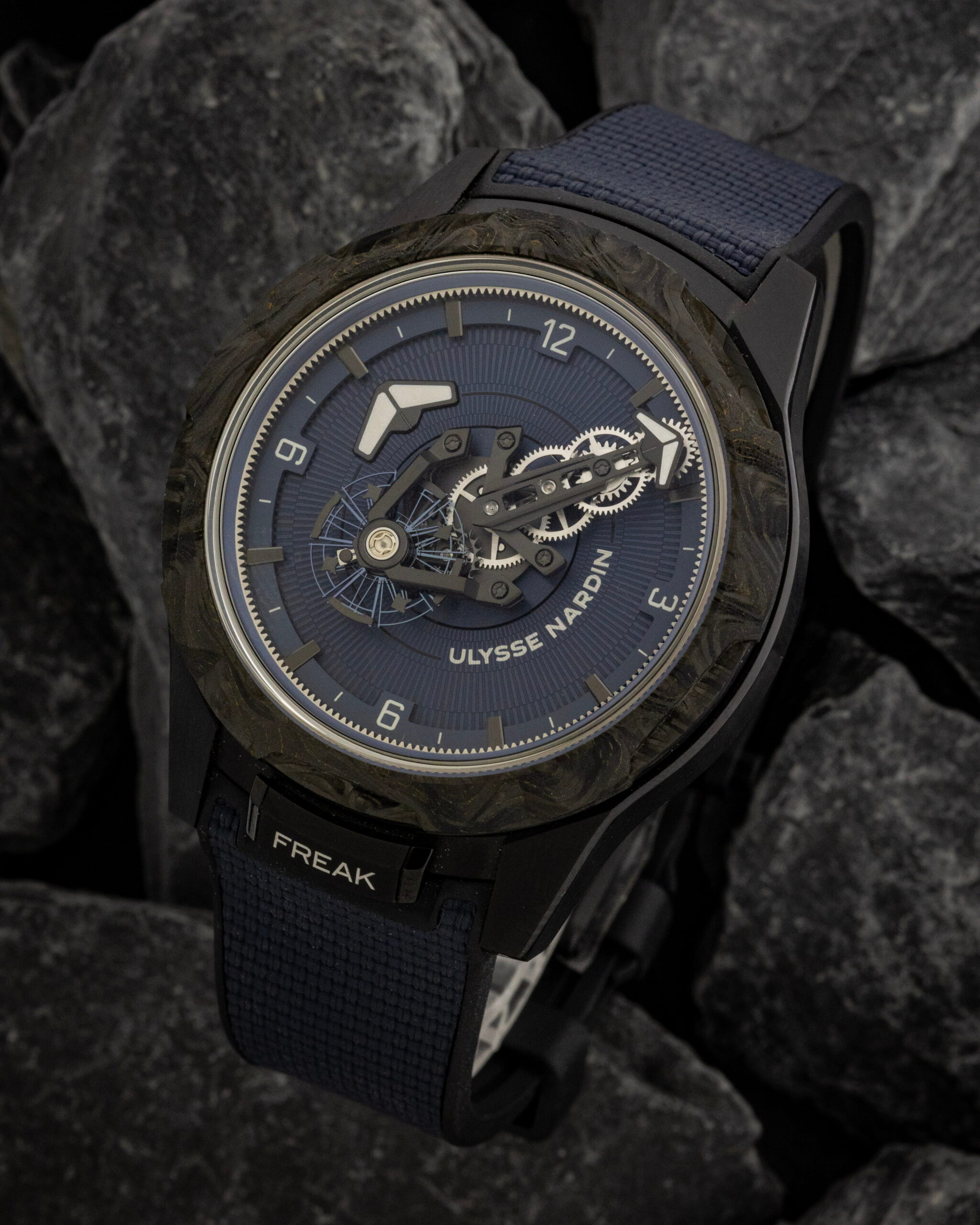 Hotlist image for Ulysse Nardin wristwatch with black carbon and titanium case, navy blue dial, and navy blue 'ballistic' rubber strap