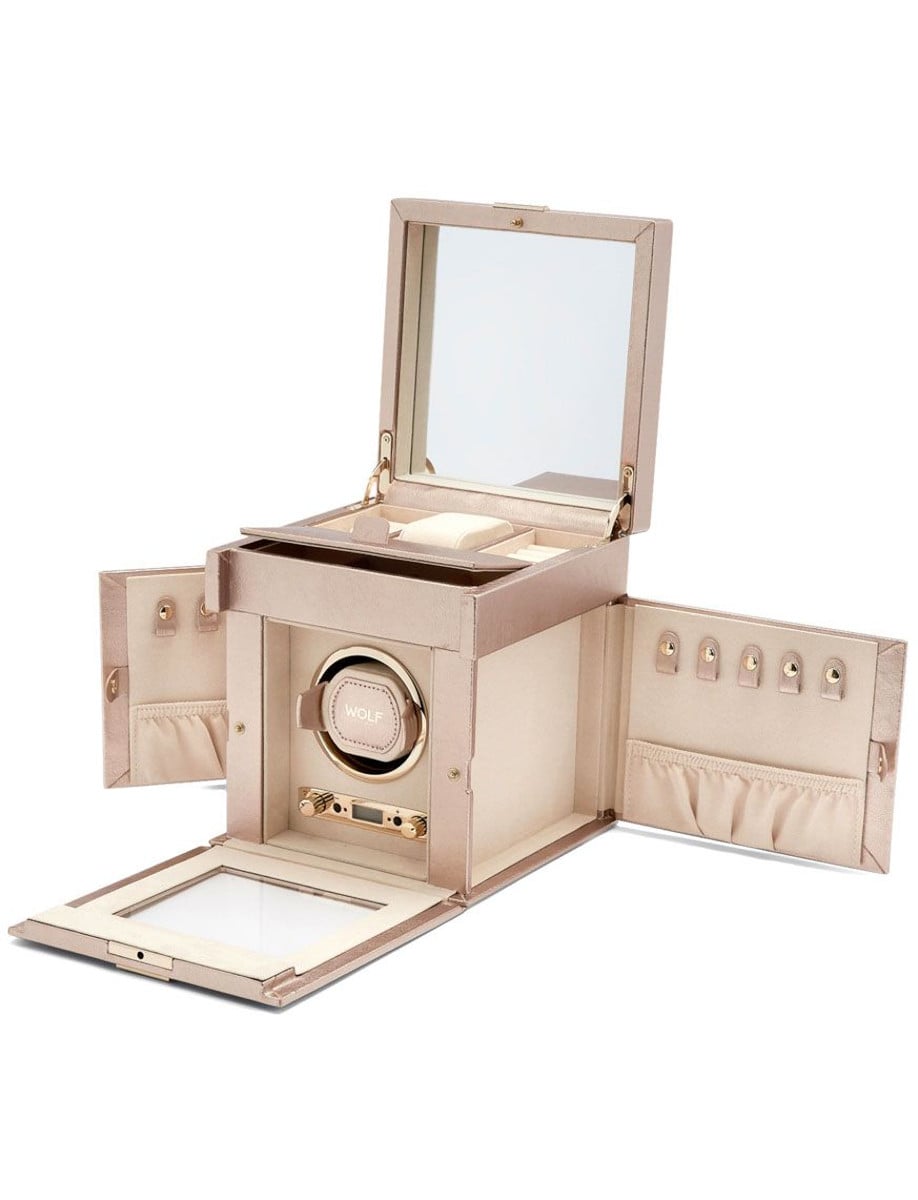 Wolf Palermo Single Watch Winder with Jewelry Storage 213716 side