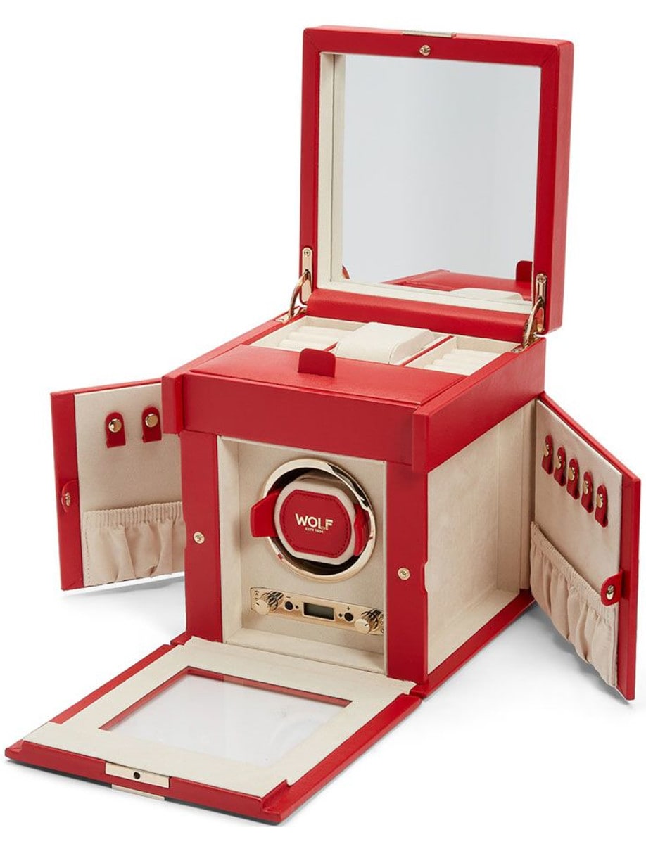 Wolf Palermo Single Watch Winder with Jewelry Storage 213772 side