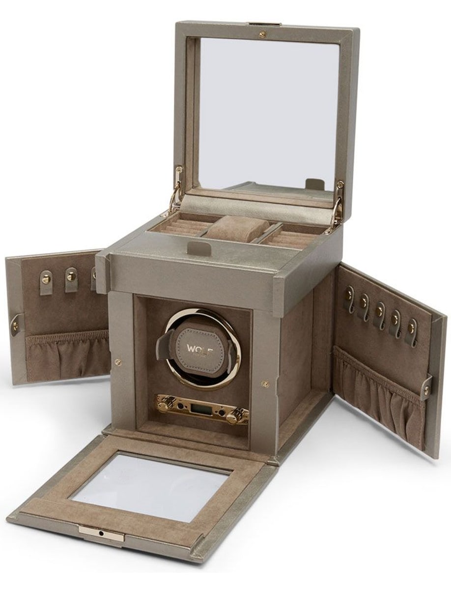 Wolf Palermo Single Watch Winder with Jewelry Storage 213778  side