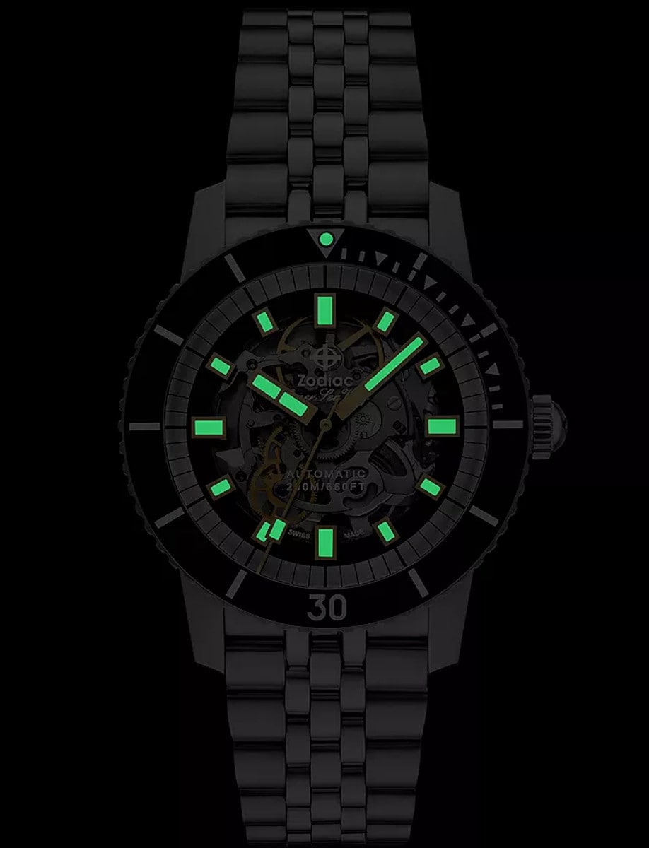 Zodiac Super Sea Wolf Compression Skeleton Night Diver ZO9319 Luminous