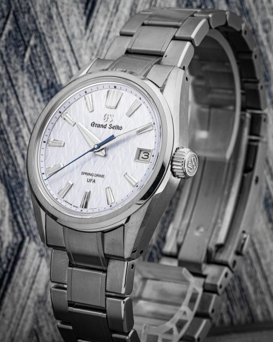 Hotlist image for Grand Seiko Spring Drive U.F.A. with titanium case and bracelet, and silver dial.