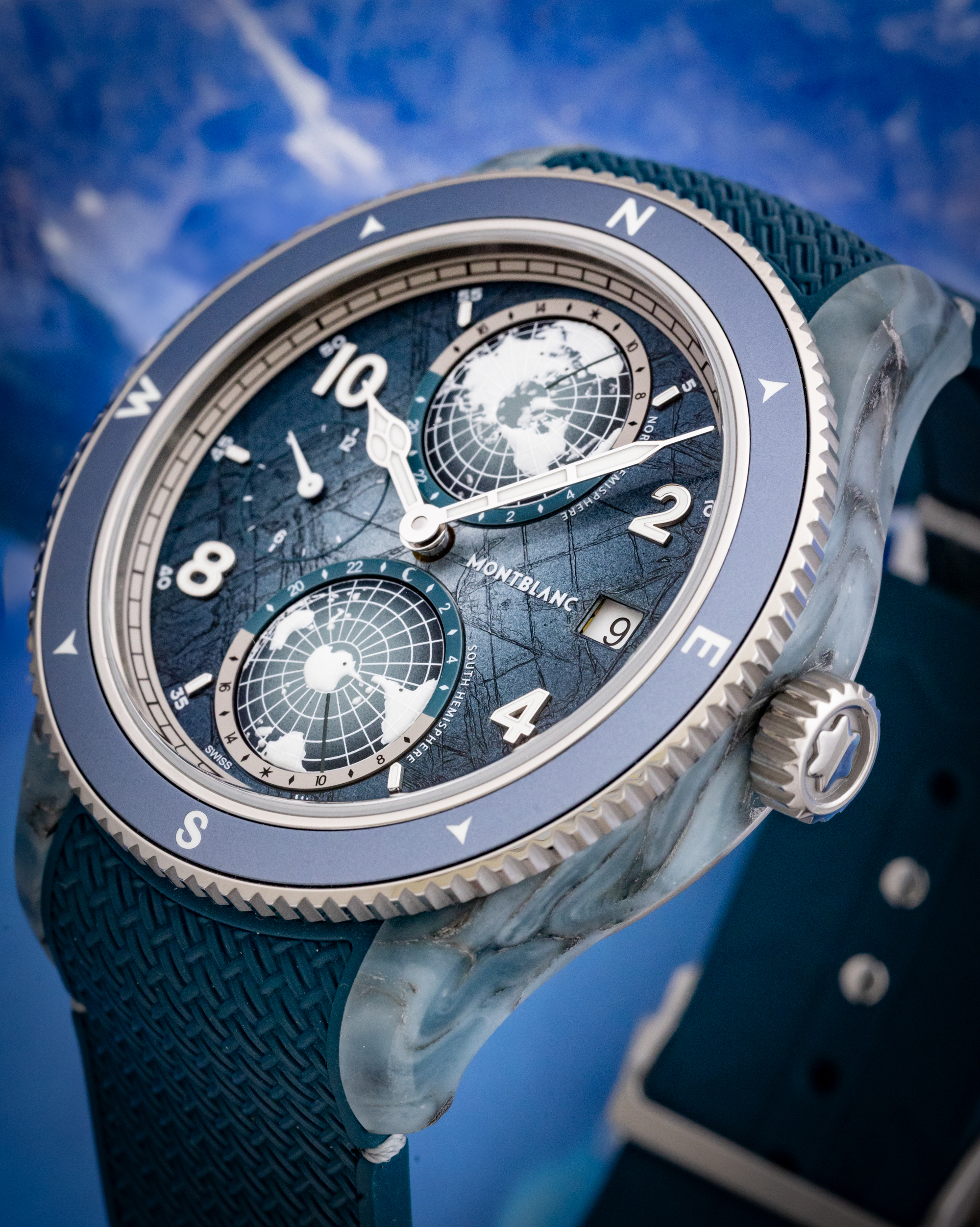 MONTBLANC 1858 GEOSPHERE 0 OXYGEN | Feldmar Watch Co. MONTBLANC 1858 GEOSPHERE 0 OXYGEN