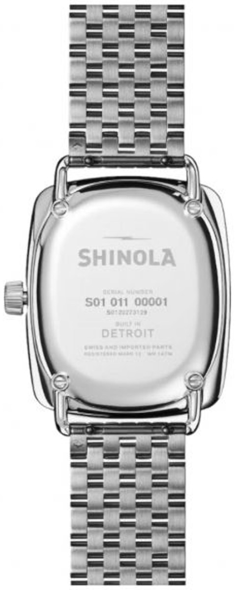 Back view of Shinola with stainless steel case and bracelet