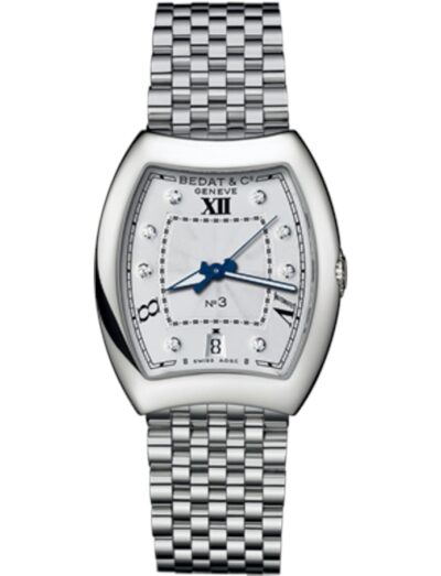 Bedat & Co wristwatch featured in stainless steel, automatic movement, silver dial with diamond hour markers, stainless steel bracelet.