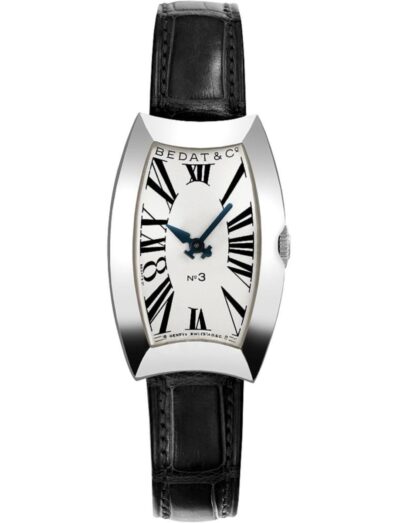Bedat & Co wristwatch featured in stainless steel, quartz movement, silver dial, black alligator strap with stainless steel buckle.