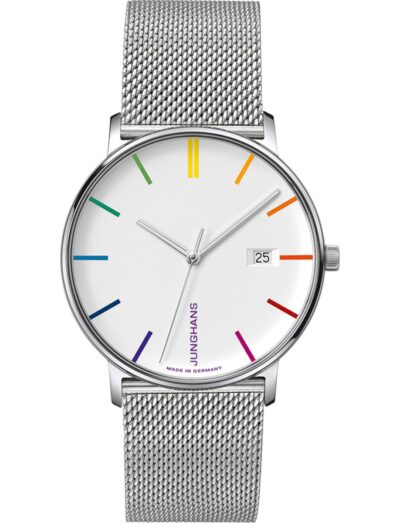 Junghans wristwatch with stainless steel case and bracelet, and matt silver-plated dial.