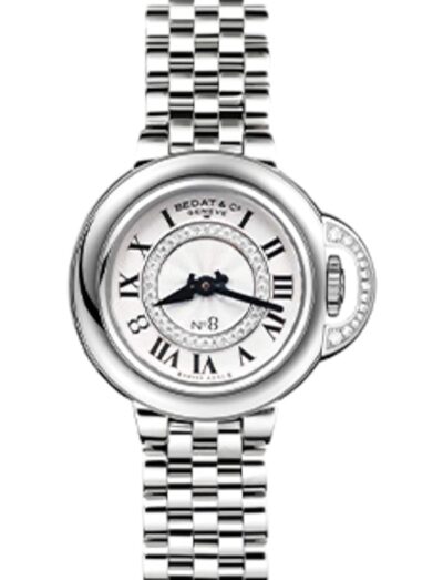 Bedat & Co wristwatch featured in stainless steel, quartz movement, silver dial with diamond circle, stainless steel bracelet.